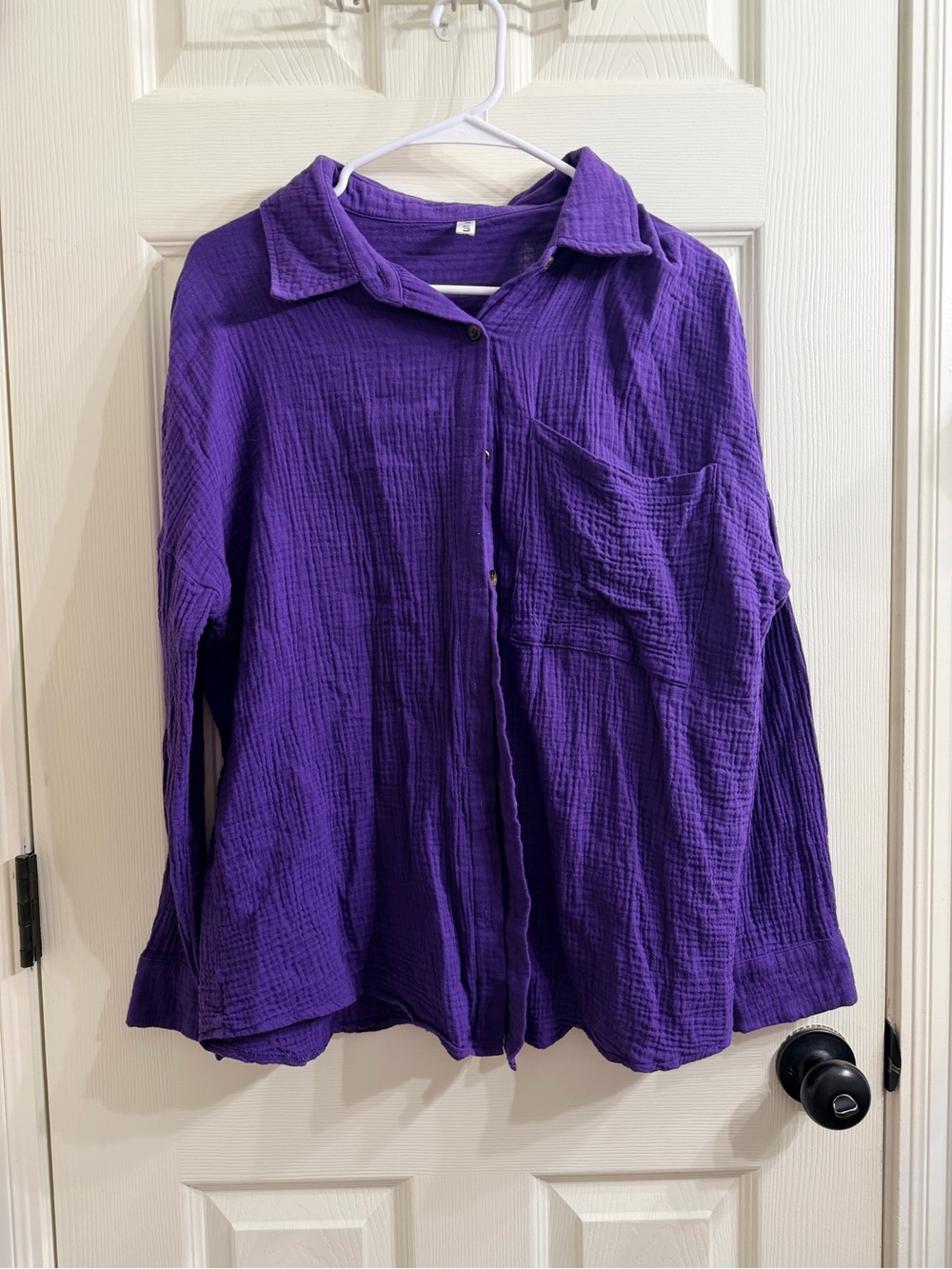 Women's Purple Button-Down Gauze Shirt with Chest Pocket